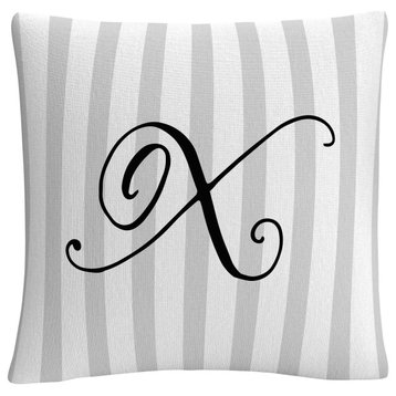 Gray Striped Ornate Letter Script X By Abc Decorative Throw Pillow
