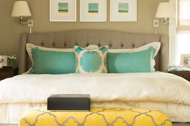 Bedroom - large transitional dark wood floor bedroom idea in Portland with beige walls and no fireplace