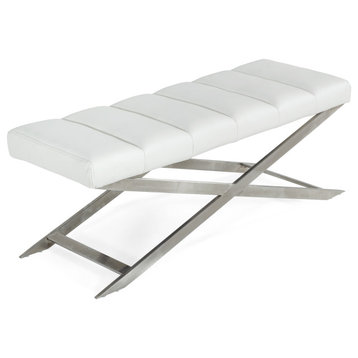 Modrest Xane Contemporary White and Brushed Stainless Steel Bench