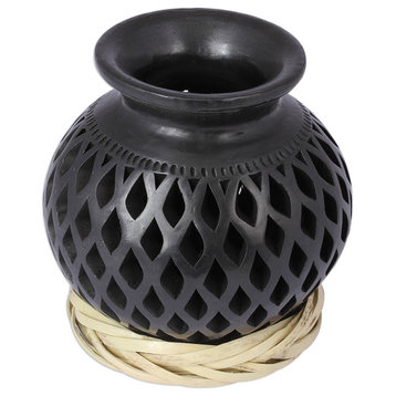 NOVICA Dark Lattice, Ceramic Decorative Vase