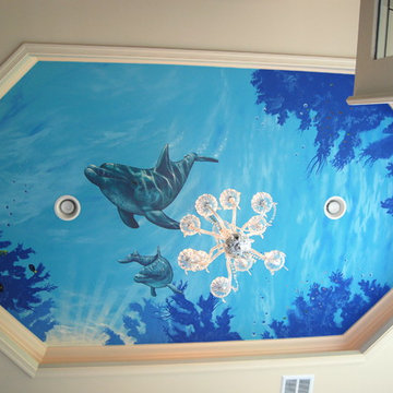 Sea Themed Murals in a Master Bathroom, hand-painted by Tom Taylor of Mural Art
