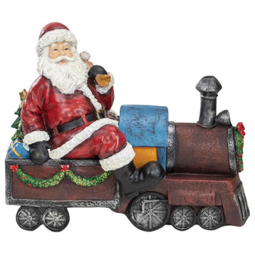 14" Red and Blue Santa on a Train Christmas Tabletop Decoration