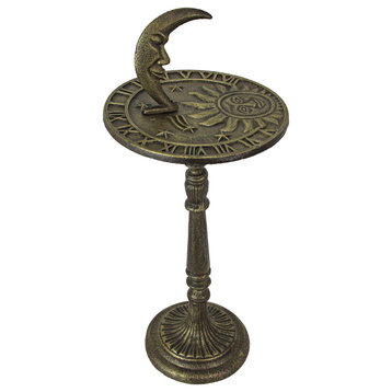 23in Bronze Cast Iron Celestial Sundial Decorative Garden Pedestal Sun Clock