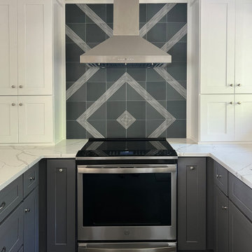 Transitional Kitchen with a statement backsplash