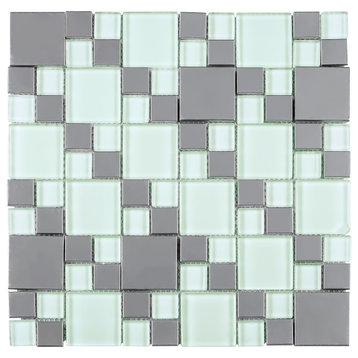 11.75"x11.75" Arya Stainless Steel and Glass Mosaic Tile Sheet, Soft White