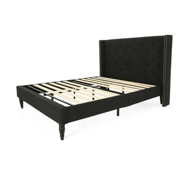 GDF Studio Ray Traditional Fully-Upholstered Queen-Size Bed Frame, Black