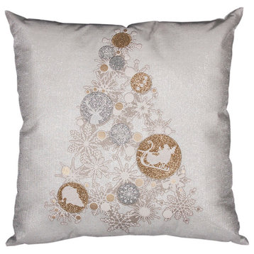 Ornament Tree Square Christmas Pillow, Off White, 18"x18"