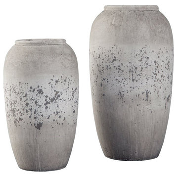 Bowery Hill Modern 2 Piece Ceramic Vase Set in Brown and Cream