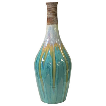 Round Shape Handmade Ceramic Turquoise Bamboo Decor Vase Hws2536