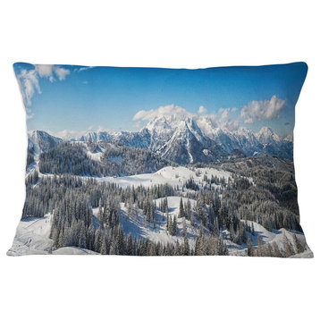 Austrian Alps Winter Panorama Landscape Printed Throw Pillow, 12"x20"