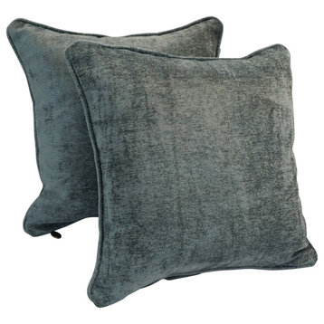 18" Double-Corded Jacquard Chenille Square Throw Pillows, Set of 2, Gray Solid