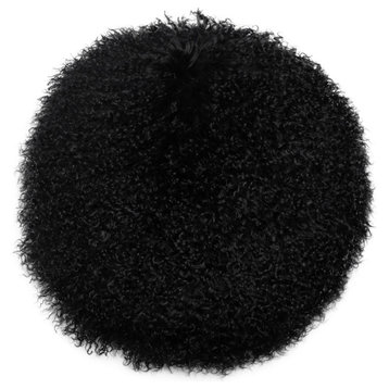 New Zealand Sheepskin 16" Round Pillow, Black