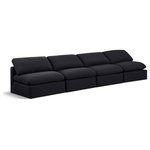 Meridian Furniture - Indulge Upholstered Modular Sofa, Black, 4-Piece: 4 Armless Chair, Down Stuffed Linen Textured Fabric - Experience ultimate comfort and style with our black linen textured fabric Indulge Sofa. The luxurious linen texture of the fabric will elevate the aesthetic of any room. This sofa provides ample space for you to relax while its modular build offers the option of unlimited configurations. Whether you're looking to add a stylish element to your living room or a comfortable seating option to your bedroom, this sofa is the perfect choice.