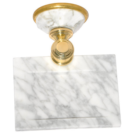 Soap Dish With Arabescato Marble Accents, Polished Nickel