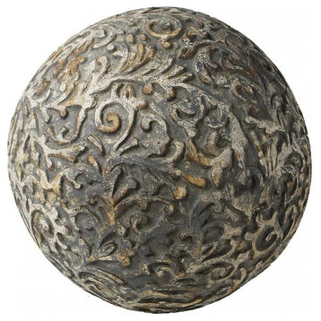Decorative Ball Distressed Antique Charcoal White Gray Wood