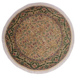 Bareens Designer Rugs - Imran Pak Persian Jaimie Beige/Green Wool Round - 8'1'' x 8'2'' - Designed with mesmerizing intricacy and gorgeous color palette, this hand-knotted masterpiece demonstrates the beauty and electrifying thrill of Pak Persian art. These meticulously hand-knotted Pak-Persian rug is made with pure wool and features breathtaking traditional, transitional, and tribal designs in bold luxurious color pallets. Known for their intricate designs these rugs are a reproduction of Persian rugs, made in Pakistan with unique Mughal designs. Made by master weavers using the same Persian texture, design and dying technique, we wanted to produce the most significant manifestation of Persian art, life, and culture. This rug is most famous for its exceptional quality, incredible designs, patterns, and vibrant rich color. Pak-Persian rugs made with Persian weave with high knot counts, which enables the high intricacy and detail found in the patterns are also referred to as "State of art", each color adds a rich beautiful detail in the artwork of this rug. The design, color, and beautiful chromatic composition with a vibrant sheen with intricate designs, exude beauty, elegance, and quality make this rug a masterpiece of its own.