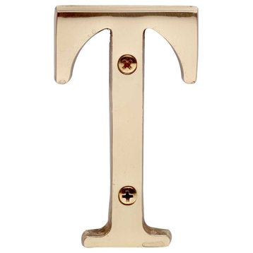 Letter "T" House Letters Solid Bright Brass 3" |