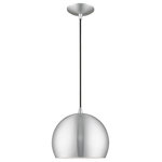 Livex Lighting - Livex Lighting Brushed Aluminum 1-Light Mini Pendant - Featuring a clean and crisp modern look. This mini pendant makes a contemporary statement with the smooth curve of the brushed aluminum exterior, it's perfect above a kitchen counter. A shiny white finish on the interior of the metal shade brings a refined touch of style.
