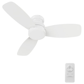 CARRO Indoor Flush Mount Ceiling Fan with Remote Control (NO LED LIGHT), White, 44"