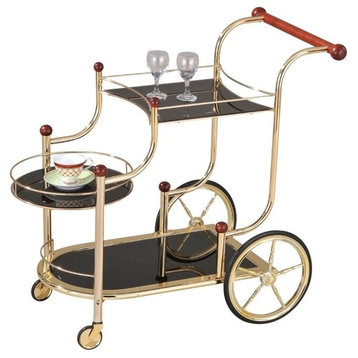 Bowery Hill Glass Serving Cart in Gold and Black