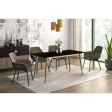 LeisureMod Zayle Dining Table With a 71" Rectangular Top and Gold Steel Base, Black