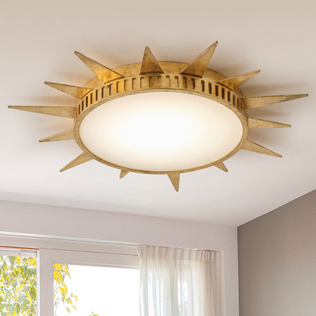 25-inch Distressed Gold Sunburst LED Flush Mount Light