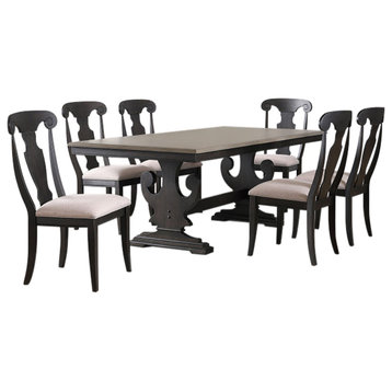 Frates 7 Piece Extendable Dining Set, Black/Brown Wood, Table and 6 Chairs