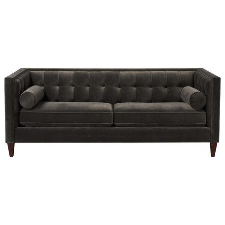 Jack 84" Modern Tuxedo Sofa with Bolster Pillows, Charcoal Gray Velvet
