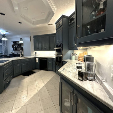 New angled cabinet and glass doors