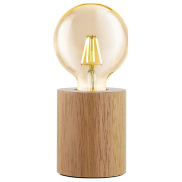 Turialdo Open Bulb Table Lamp, Natural Wood Finish