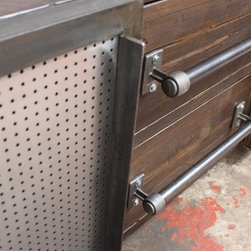 Shipton Industrial Reclaimed Scaffolding Board and Perforated Steel Sideboard - Storage Cabinets