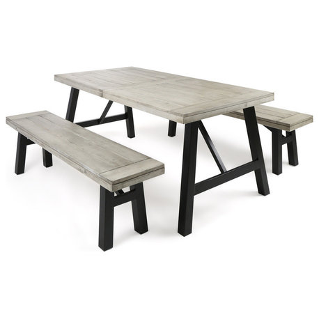GDF Studio 3-Piece Anemone Outdoor Light Gray Finished Acacia Wood Picnic Set