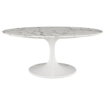Lippa 42" Oval Artificial Marble Coffee Table, White