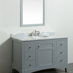 48 inch Gray Bathroom Vanity, with White Marble Carrera Countertop - Bathroom Vanities And Sink Consoles