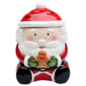 Santa With Airplane Cookie Jar Contemporary Kitchen Canisters Santa With Gingerbread Man Candy Jar