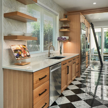 Contemporary Kitchen with Checkered Marble Floor