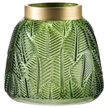 Green Fern Leaf Glass Vase D6x6"