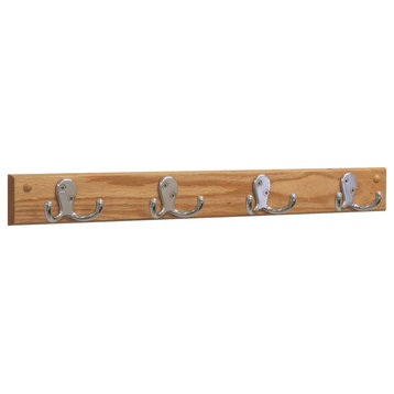Wooden Mallet 4 Hook Wall Coat Rack Rail in Light Oak and Nickel