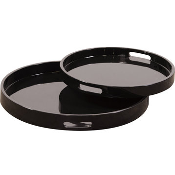 Lacquer Round Wood Tray Set - Black