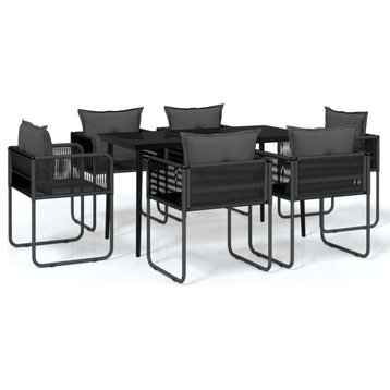 vidaXL Patio Dining Set 7 Piece Black Garden Outdoor Table and Chair Furniture