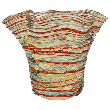 GlassOfVenice Murano Glass Vesuvio Threaded Wide Wavy Vase