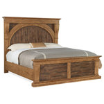 Hooker Furniture - Hooker Furniture Big Sky Pecky Hickory Veneers King Corbel Bed in Brown - The natural beauty and near mystical experience of the American wilderness inspires a spirited collection from Hooker Furniture, a celebration of dramatic vistas and the freedom to roam, a land of rough-hewn timber and towering snow-capped peaks, boundless plains, and cool, clear mountain lakes. Hooker brings home a dream of wide-open spaces and a life lived in tandem with iconic landscapes with furnishings that evoke the weight, heft and heritage of post and beam construction, the mark and artistry of true craftspeople, and substantive, thoughtful designs right for today. Watch for warm, rustic, hickory veneer, and rich finishes like charred timber, dusk, and avalanche, organic textures like burlap and top grain leather, forged hardware, and classic moldings for the traditionalist. Those with a more modern bent will gravitate toward the clean lines of waterfall edges, crosshatch surfaces and planking details that speak to authenticity and the hand of the maker. Welcome to the peaceful, easy feeling of Big Sky. It’s time to simply breathe.