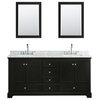 72" Double Vanity,Dark Espresso,White Carrara Marble Top,Sinks,Mirrors