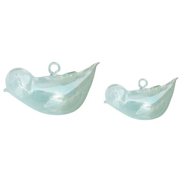 Beautiful Hand Blown Glass Bird Shape Hanging Planters, Set of 2