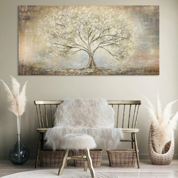 Framed abstract wall art with tree "Golden Tree"