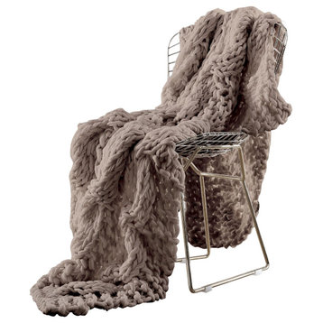 Benzara BM242783 Throw Blanket With Hand Knitted Acrylic Fabric, Taupe Brown