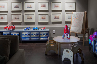 Trendy ceramic tile playroom photo in Seattle with gray walls