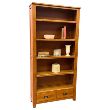 Crafters and Weavers Arts and Crafts Wood Open Shelf Bookcase in Cherry