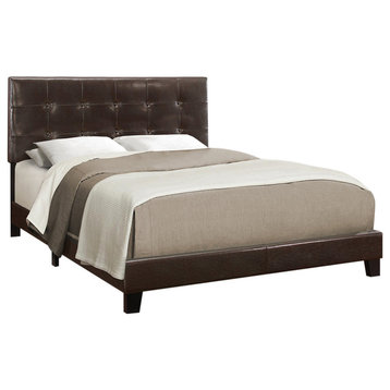 Bed, Queen Size, Platform, Frame, Upholstered, Pu Leather Look, Wood Legs, Brown