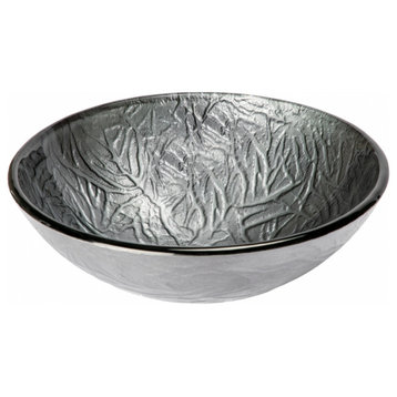 Silver Embossed Round Glass Vessel Sink for Bathroom, 16.5 Inch, Round